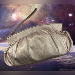 Banana Republic Pewter Leather Metallic Wristlet/ Clutch